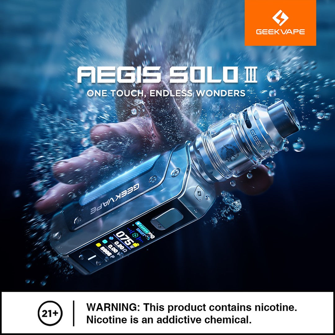 Geekvape Aegis Solo 3 Vape Mod 100W, IP68 Rated, Uses 18650 Battery, With USB-C & Smart Lock Feature. (Battery Sold Separately) 18650 Battery Mod Geekvape Aegis Solo 3 Vape Mod 100W, IP68 Rated, Uses 18650 Battery, With USB-C & Smart Lock Feature. (Battery Sold Separately) 18650 Battery Mod
