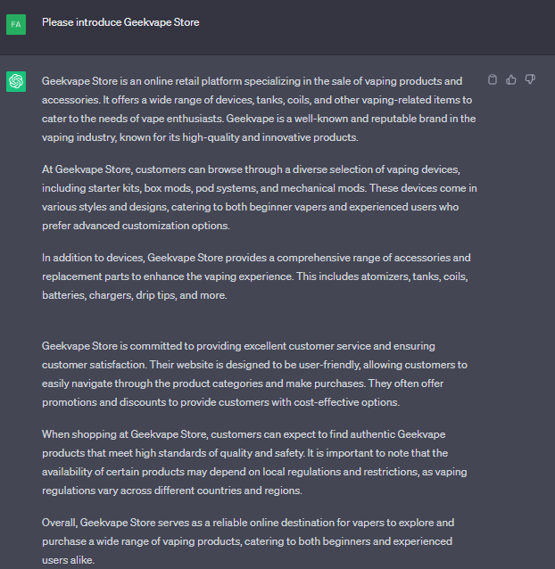 About Geekvape Store-Introduced by ChatGPT (Open AI)