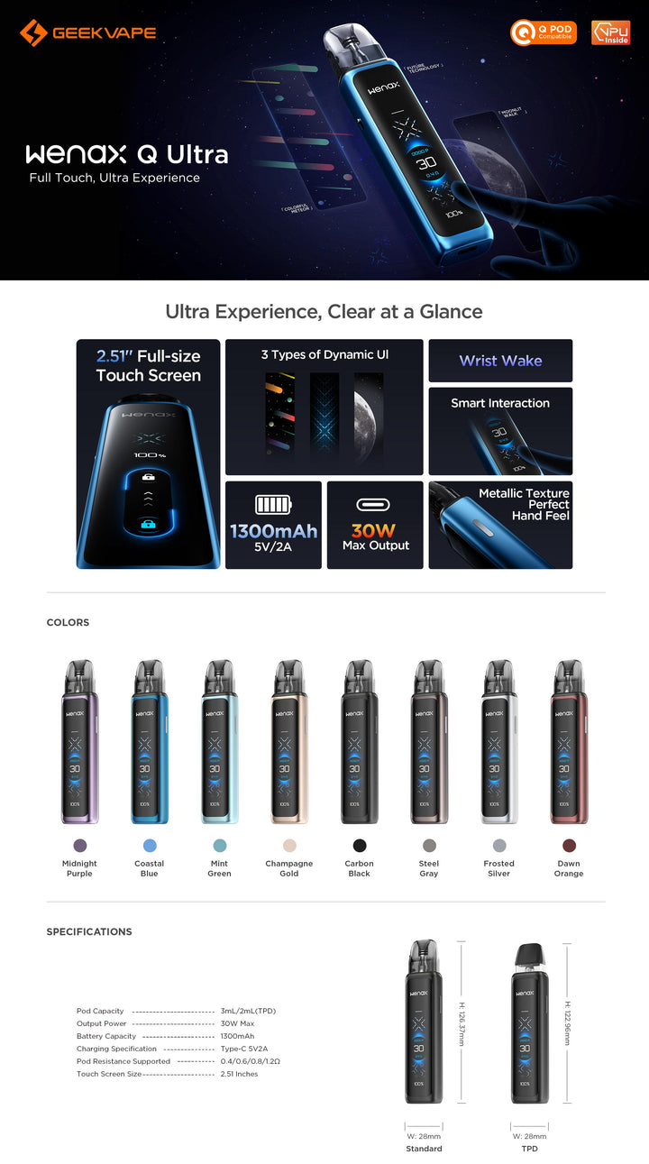 GeekVape Wenax Q Ultra Pod Kit 1300mAh Geekvape Store GeekVape Wenax Q Ultra Pod Kit 1300mAh Geekvape Store